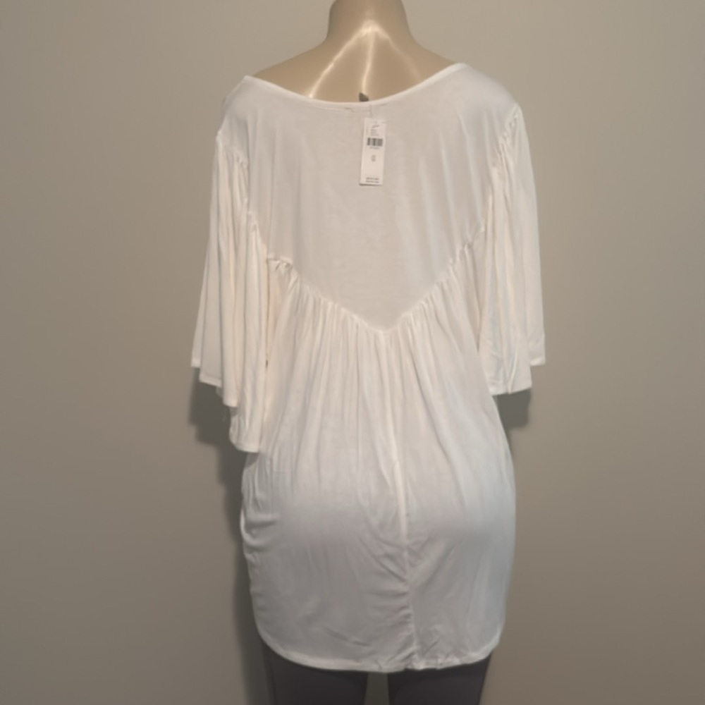 Anthropologie Bordeaux Ivory Flutter S/S V-Neck Hi-Lo Flowy Blouse size XL - Picture 4 of 5